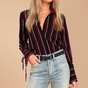 Evidnt Striped Tie Sleeve Blouse